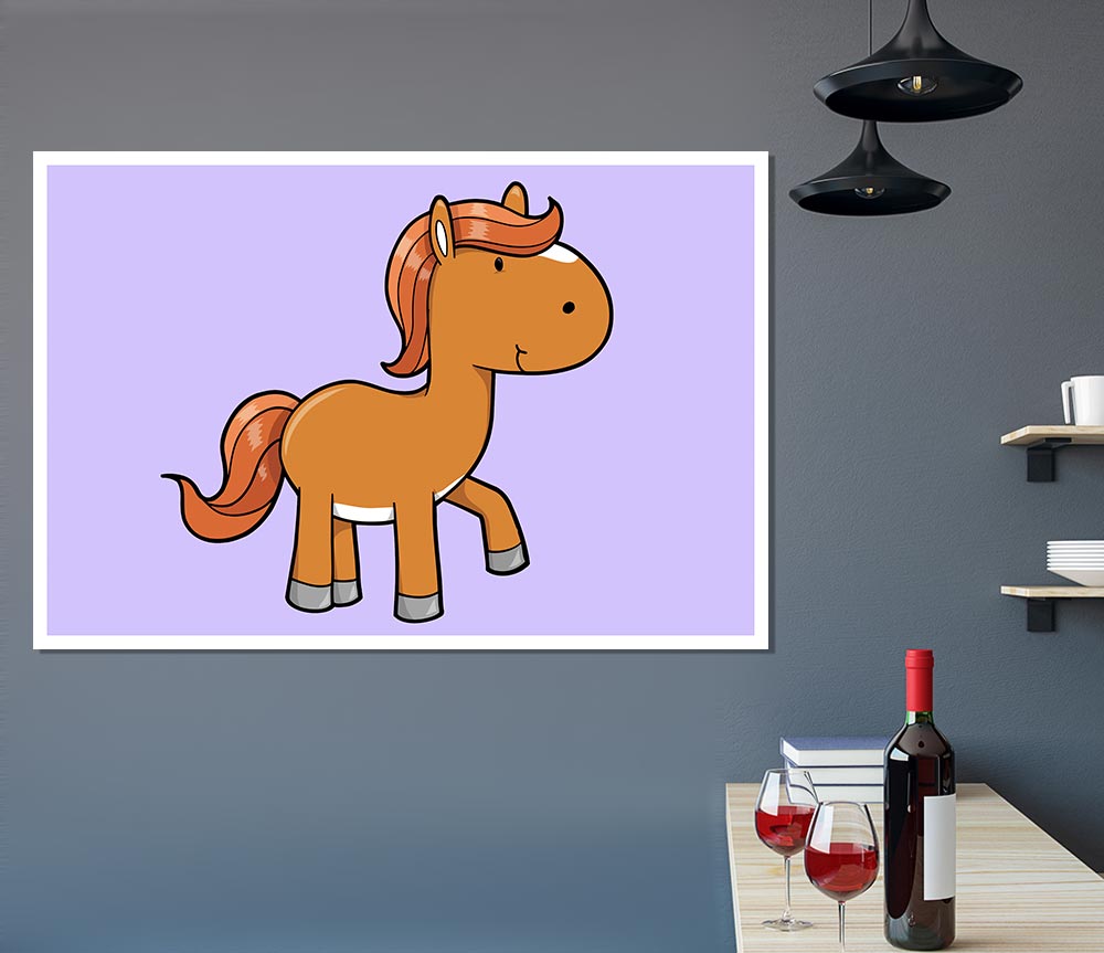 Walking Pony Horse Lilac Print Poster Wall Art