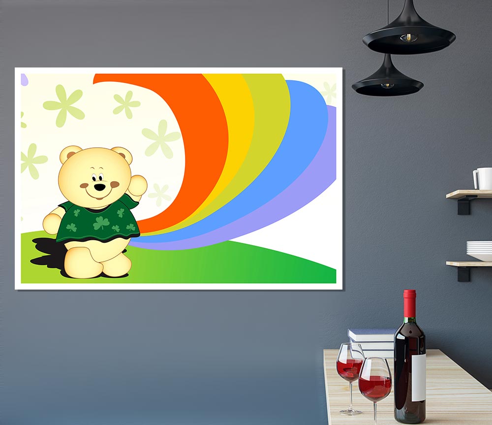 Waving Rainbow Bear Lilac Print Poster Wall Art