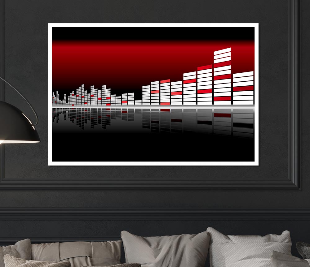 Graphic Equalizer Red Print Poster Wall Art