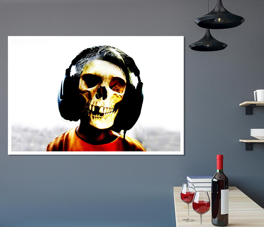 Headphone Skeleton Print Poster Wall Art