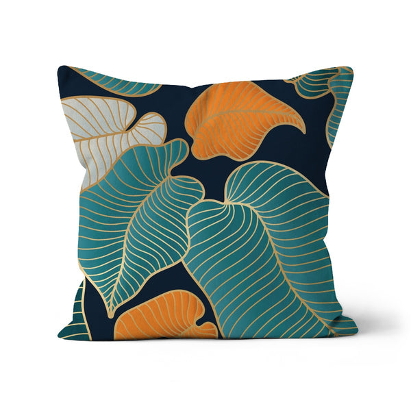 Green And Gold Leaves Flowers Cushion
