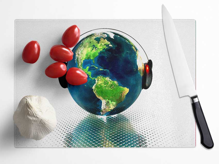 Earth In Music Glass Chopping Board