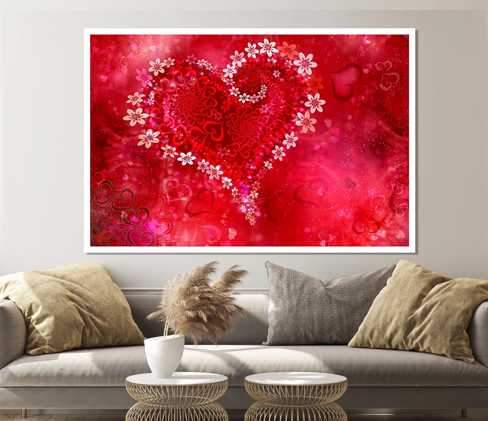 Love Heart Flowers Print Poster Wall Art