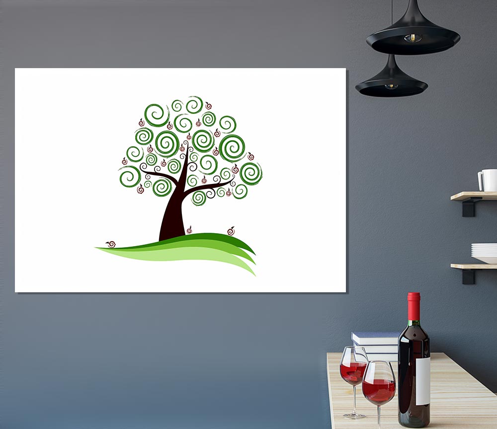 Green Cherry Tree Print Poster Wall Art