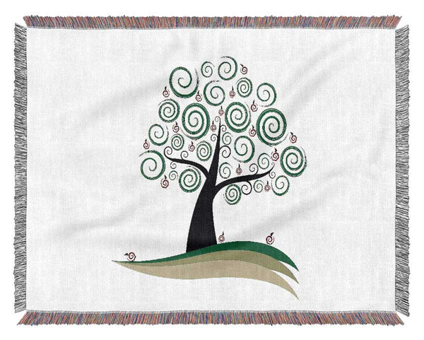 Green Cherry Tree Woven Blanket