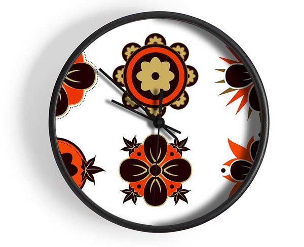 Orange And Brown Flower Heads Clock - Wallart-Direct UK