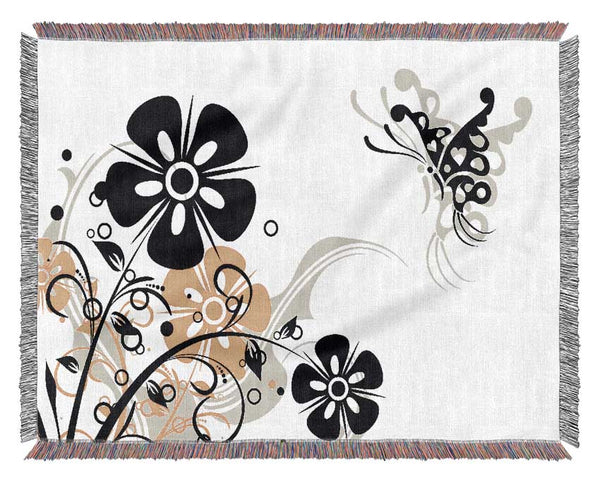 Black Flower Butterfly Woven Blanket
