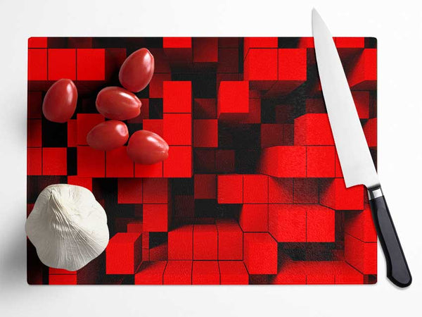 Red Cubism Glass Chopping Board