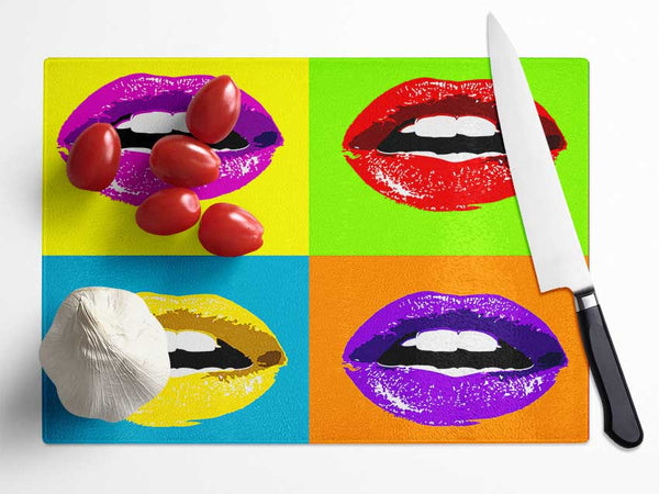 Vibrant Pop Art Lips Glass Chopping Board