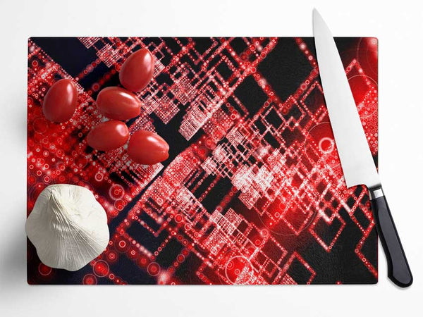 Red Surreal City Blocks Glass Chopping Board