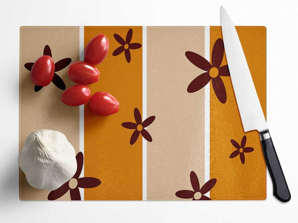 Chocolate Daisy Stripes Glass Chopping Board