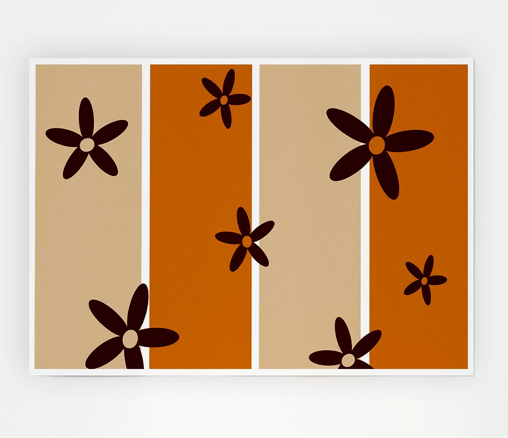 Chocolate Daisy Stripes Print Poster Wall Art