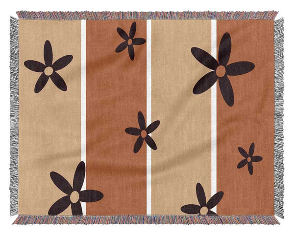 Chocolate Daisy Stripes Woven Blanket