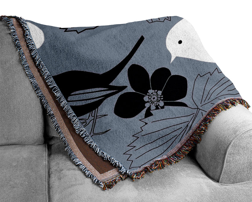 Songbird Petals Grey Woven Blanket