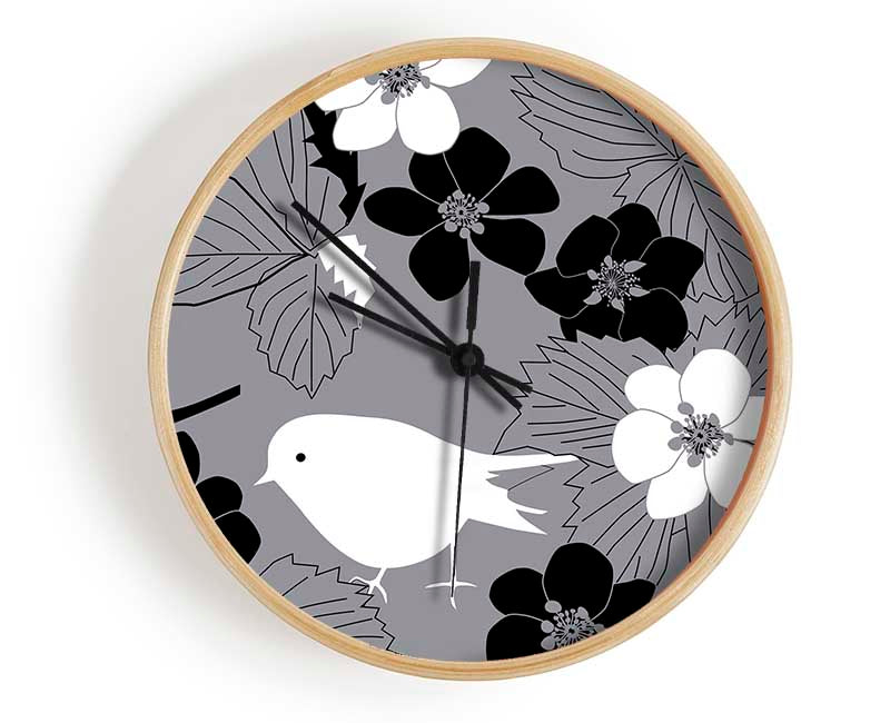 Songbird Petals Grey Clock - Wallart-Direct UK