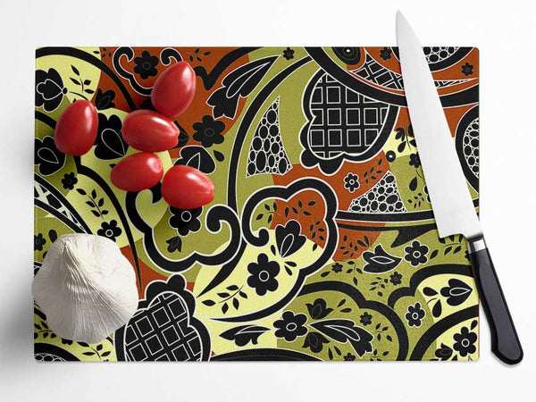 Paisley Leaves Glass Chopping Board