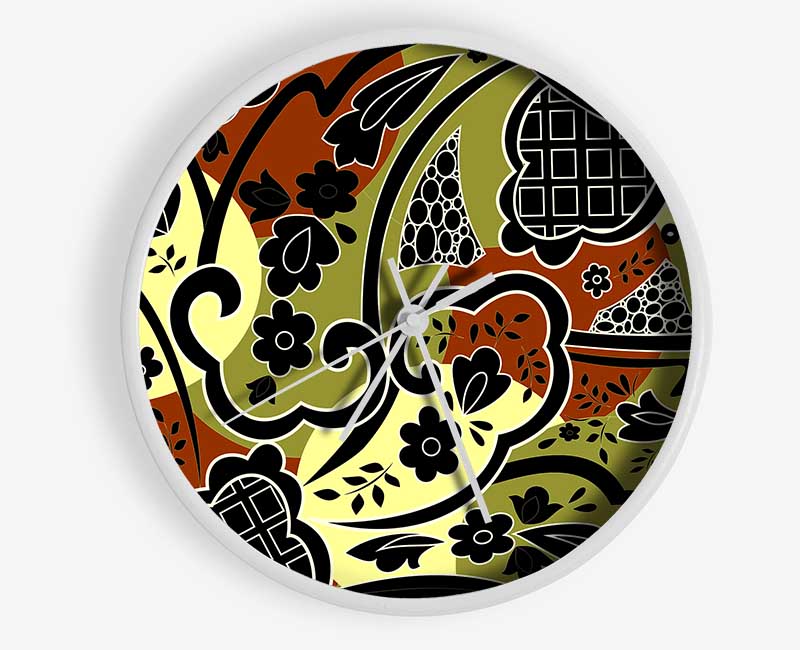 Paisley Leaves Clock - Wallart-Direct UK