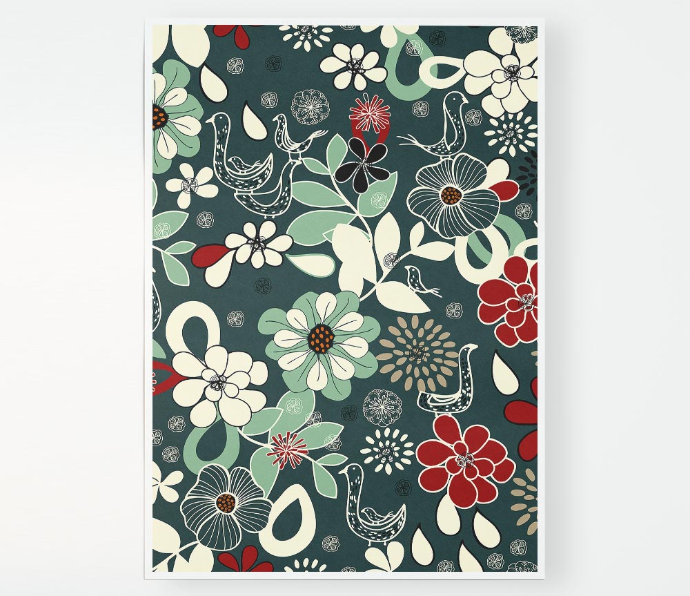 Intertwined Flowers Print Poster Wall Art