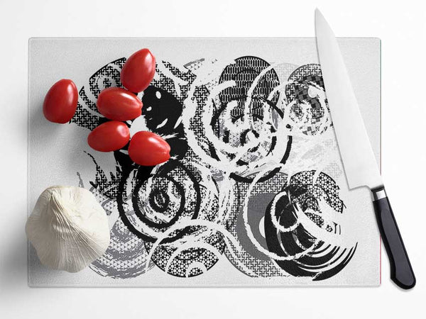 Swirls Of Circles B n W Glass Chopping Board