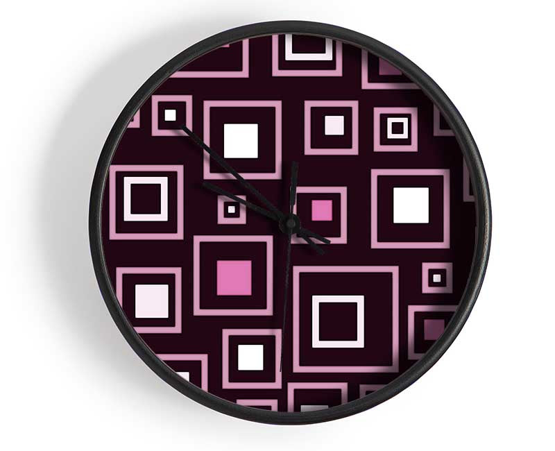 Squares In Squares Pink Clock - Wallart-Direct UK