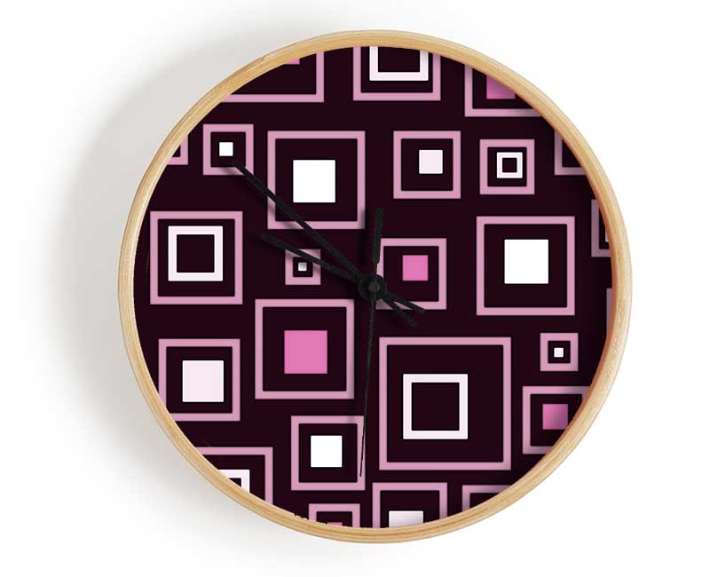 Squares In Squares Pink Clock - Wallart-Direct UK