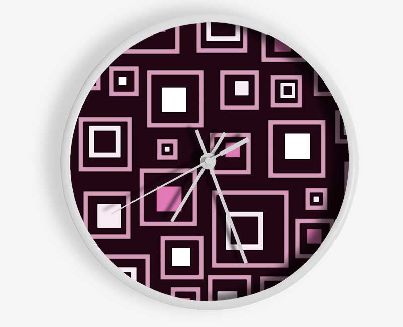 Squares In Squares Pink Clock - Wallart-Direct UK