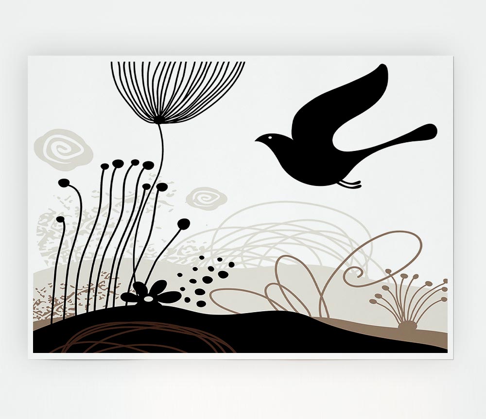 Bird In The Chocolate Garden Print Poster Wall Art