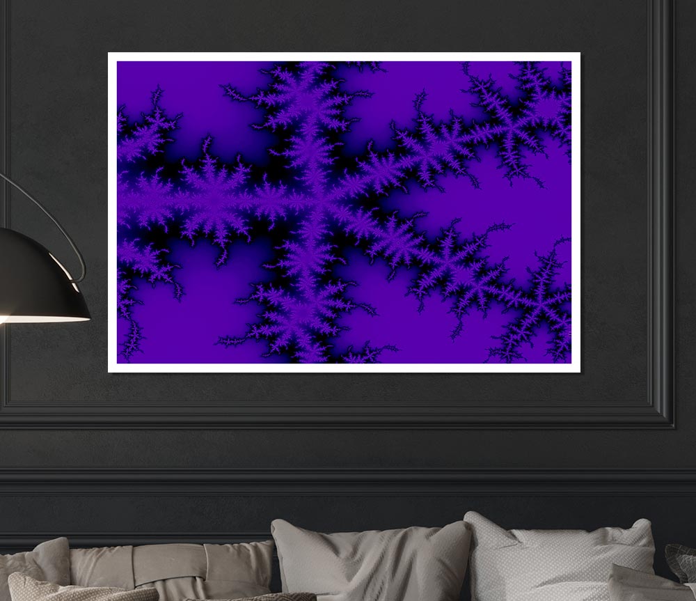 Internal Snow Flake Black On Purple Print Poster Wall Art