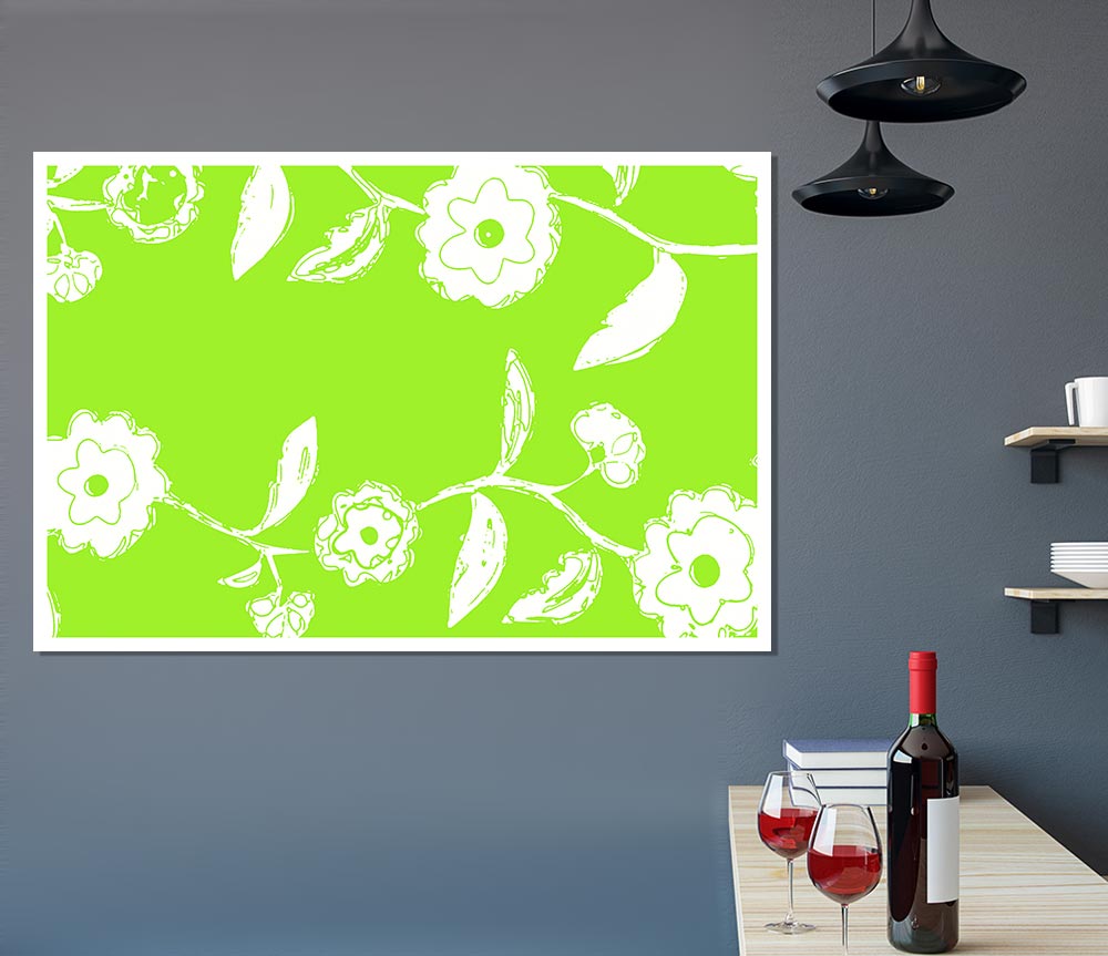 Flower Essence Lime Green Print Poster Wall Art