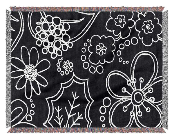 Bloom White On Black Woven Blanket