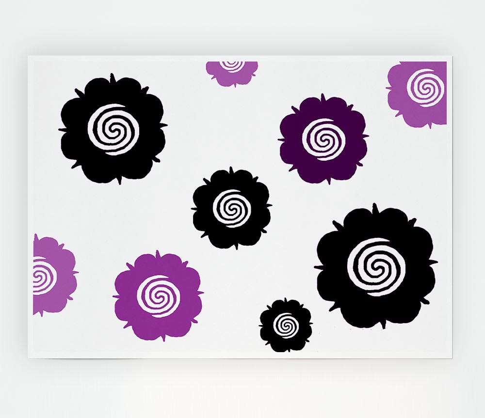 Flowers Purple On White Print Poster Wall Art