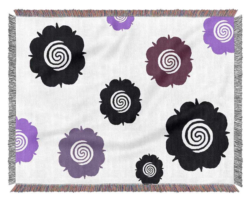 Flowers Purple On White Woven Blanket