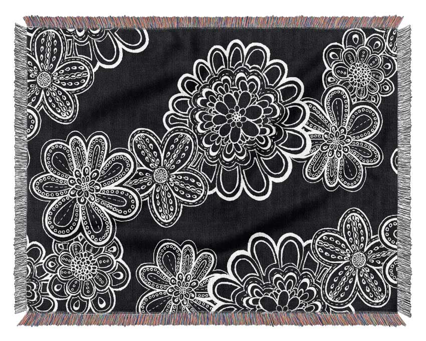 White On Black Bloom Woven Blanket