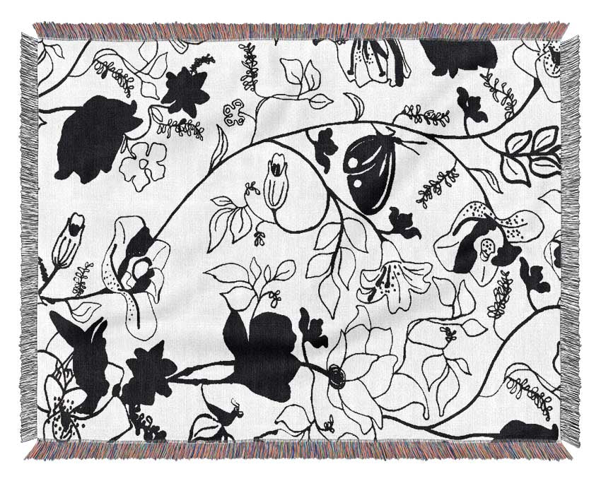 Floral Desire Black On White Woven Blanket