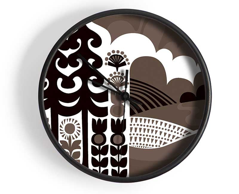 Abstract Hills Brown Clock - Wallart-Direct UK