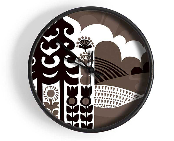 Abstract Hills Brown Clock - Wallart-Direct UK