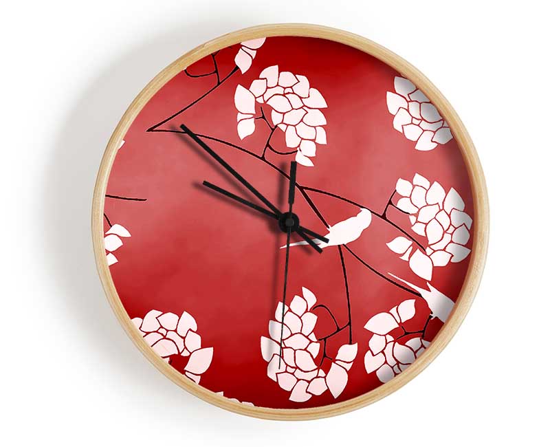 Red Feather Branches Clock - Wallart-Direct UK