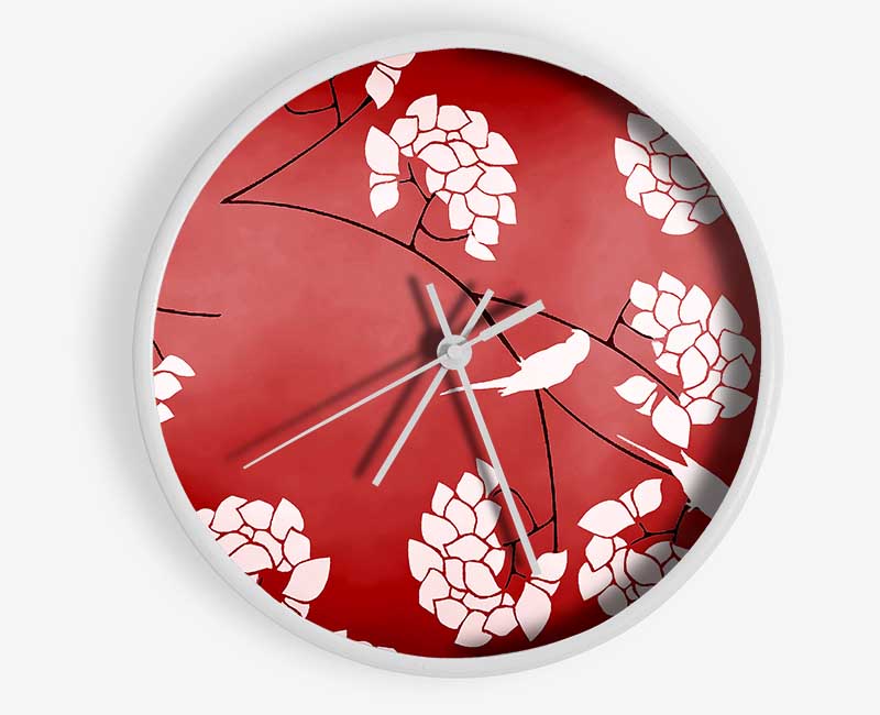 Red Feather Branches Clock - Wallart-Direct UK