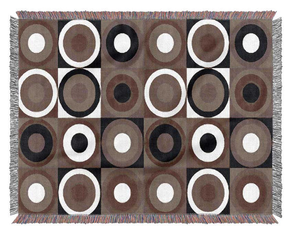 Circles In Squares Beige Woven Blanket