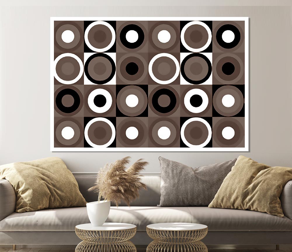 Circles In Squares Beige Print Poster Wall Art