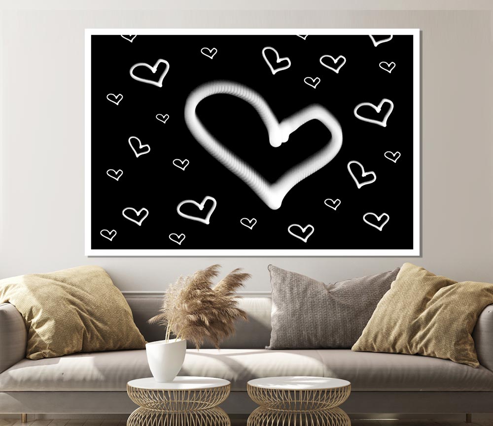 Love Hearts White On Black Print Poster Wall Art