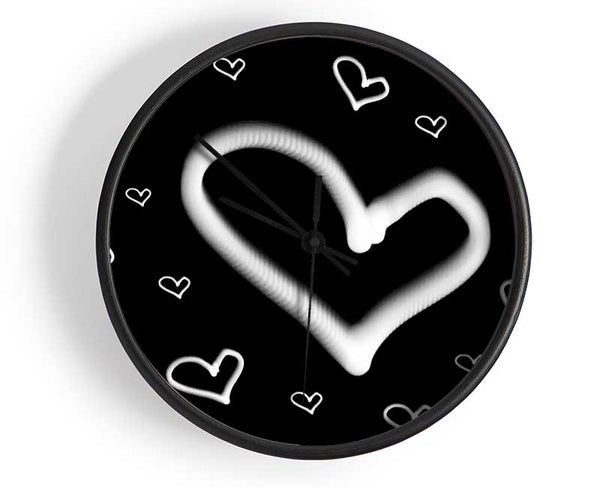 Love Hearts White On Black Clock - Wallart-Direct UK