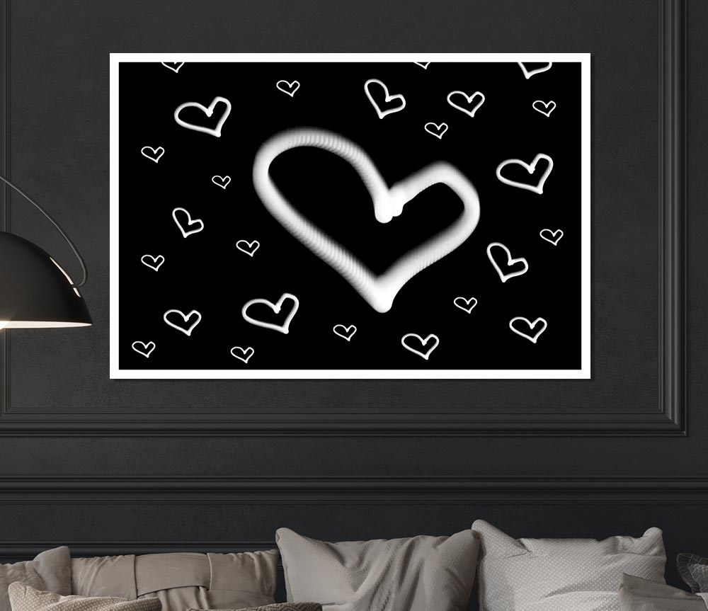 Love Hearts White On Black Print Poster Wall Art