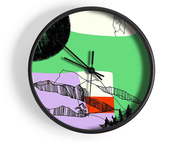 Mountain Range Sun Multi-Coloured Clock - Wallart-Direct UK