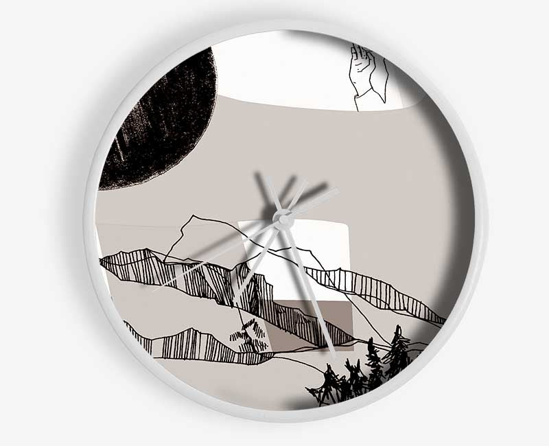 Abstract Mountain Beige Clock - Wallart-Direct UK