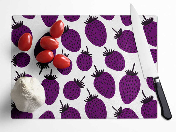 Purple Raspberries Glass Chopping Board