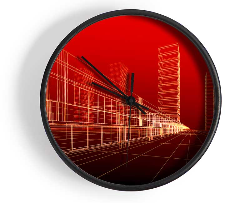 Red Futuristic City Clock - Wallart-Direct UK