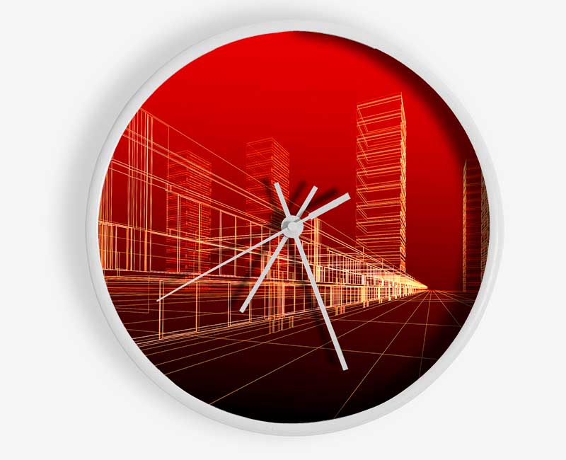 Red Futuristic City Clock - Wallart-Direct UK