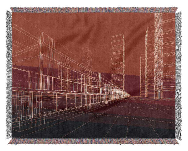 Red Futuristic City Woven Blanket