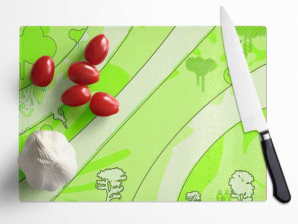 Rainbow Trees Lime Glass Chopping Board